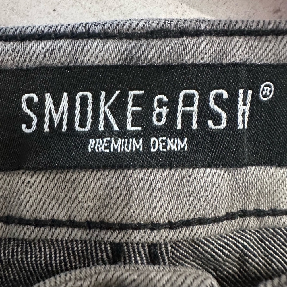 Smoke & Ash Jeans 30x30” Grey Acid Wash Distressed Moto Grunge Thrashed Biker - Picture 6 of 6